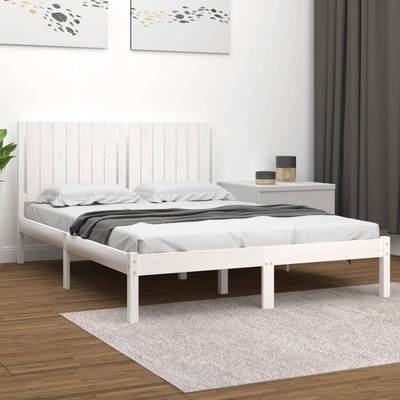 Bed Frame White Solid Wood Queen Size