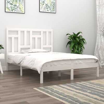 Bed Frame White Solid Wood Pine Queen Size