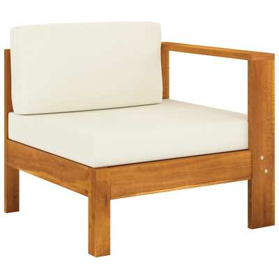 Middle Sofa with 1 Armrest Cream White Solid Acacia Wood