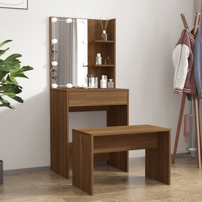 Dressing Table Set with LED Brown Oak Engineered Wood