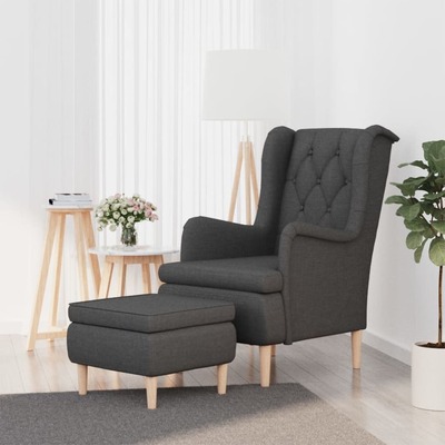 Armchair with Stool Dark Grey Fabric