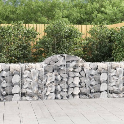 Graceful Arch Gabion Baskets: Pair of Galvanized Iron Garden Sculptures