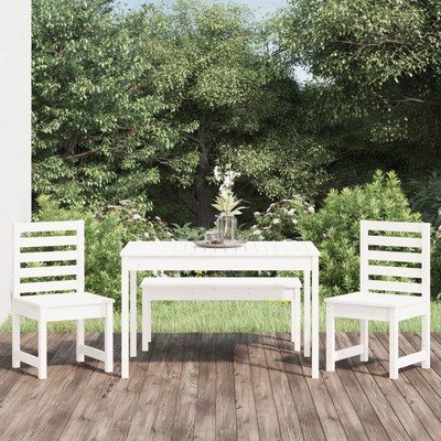 4-Piece White Solid Pine Wood White Garden Dining Set