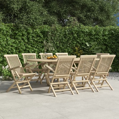 8-Piece Grey Teak Wood Folding Garden Chairs