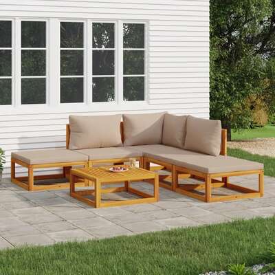 6-Piece Solid Wood Garden Lounge Set with Cushions