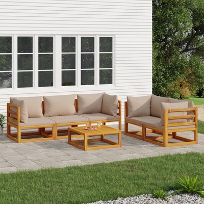 Taupe Twilight Gathering: 6-Piece Solid Wood Garden Lounge Set