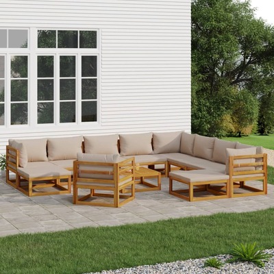 Elegant Taupe Ensemble: 12-Piece Solid Wood Garden Lounge Set