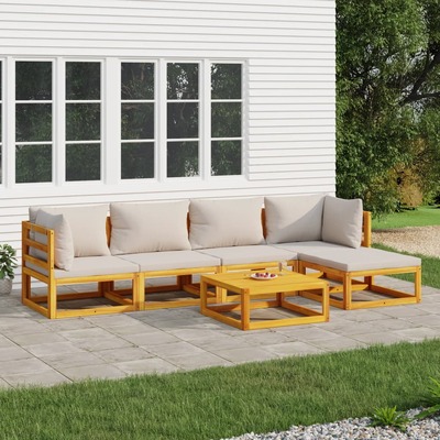 Silvery Shade Lounge: 6-Piece Solid Wood Garden Set with Light Grey Cushions