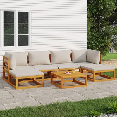 Silvery Serenity Septet: 7-Piece Solid Wood Garden Lounge with Light Grey Cushions