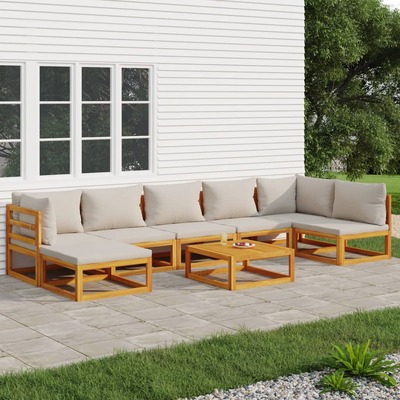 Elegant Grey Octavo: 8-Piece Solid Wood Garden Lounge with Light Cushions