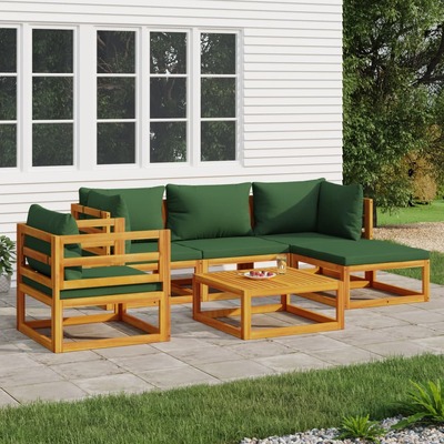 6-Piece Solid Wood Garden Lounge with Green Cushions