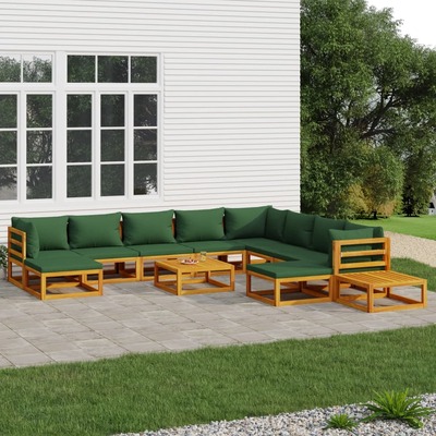 Greenery Grandeur: 12-Piece Solid Wood Garden Lounge with Cushions