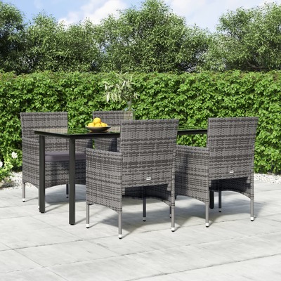 Modern Harmony in Grey & Black: 5-Piece Garden Dining Set with Plush Cushions