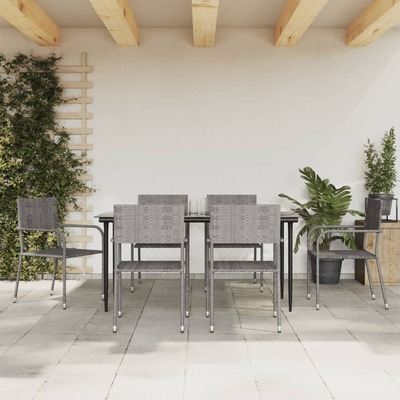 7-Piece Garden Dining Set Grey Poly Rattan