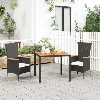 Sleek Black Rattan: Complete Garden Dining Set with Cushions 3-Piece