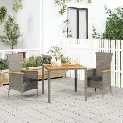 Sleek Grey Rattan: Complete Garden Dining Set with Cushions 3-Piece