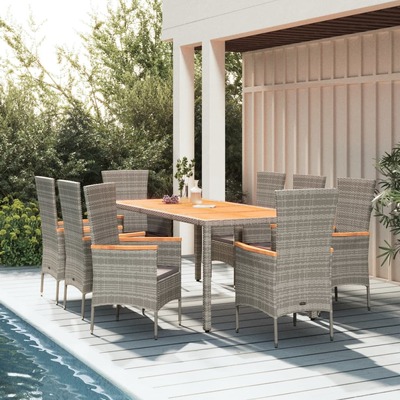 Serene Al Fresco: Cushioned Grey Poly Rattan 9-Piece Garden Dining Set