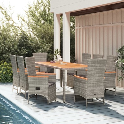 Elegant 9-Piece Garden Dining Set: Stylish Grey Poly Rattan with Cushions