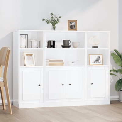 High Gloss White Highboards Bundle: 3-Piece Engineered Wood Set