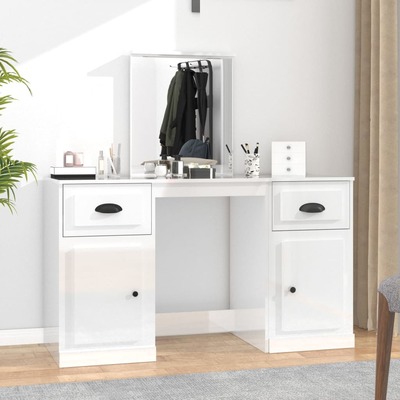 Classic High Gloss White Vanity: A Stylish Dressing Table with Mirror