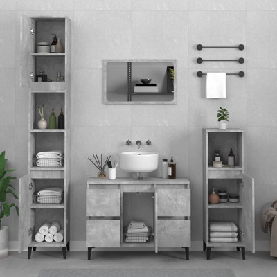 Complete Concrete Grey Wood Trio for Your Bath: 3-Piece Furniture Set