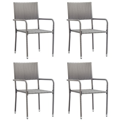 Elegant Grey Poly Rattan Garden Dining Chairs - Stackable 4-Piece Set for Modern