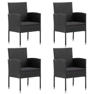 Sleek Outdoor Comfort: 4 Black Poly Rattan Garden Chairs with Black Cushions