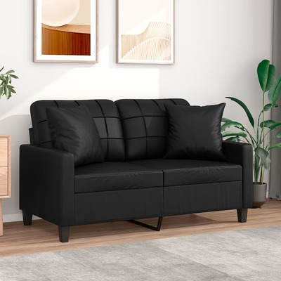 2-Seater Sofa with Throw Pillows Black Faux Leather