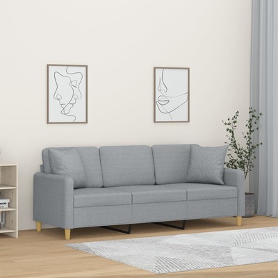 3-Seater Sofa with Throw Pillows Light Grey