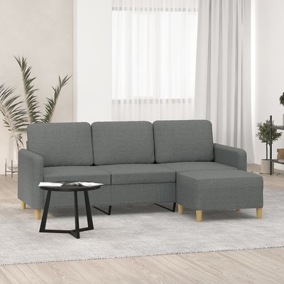 3-Seater Sofa with Footstool Dark Grey