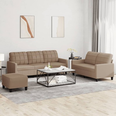 3 Piece Sofa Set with Cushions Cappuccino Faux Leather