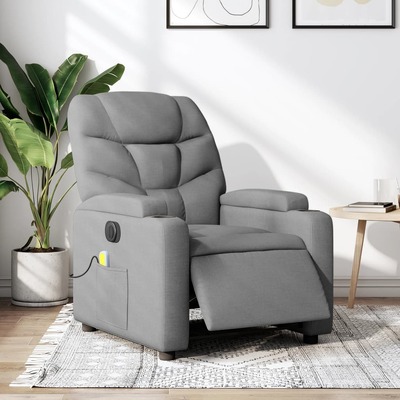 Electric Massage Recliner Chair Light Grey Fabric