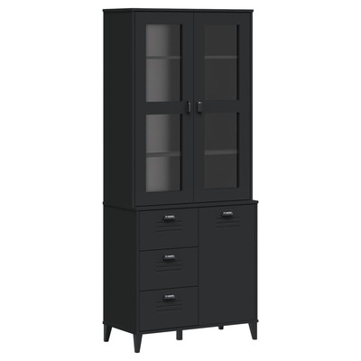 Highboard Sideboard Storage Cabinet Living Room Black Solid Wood Pine