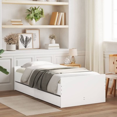 Bed Frame with Drawers (White) Single