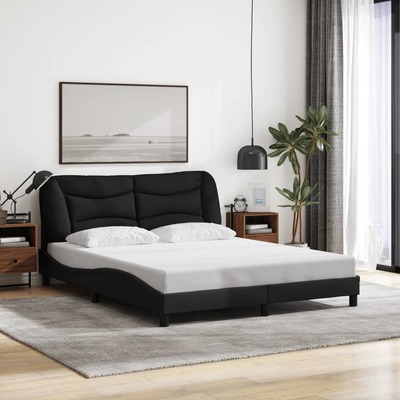 Bed Frame with Headboard Black-Queen Size Fabric