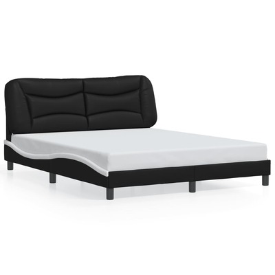 Bed Frame with Headboard Black and White-Queen Size 