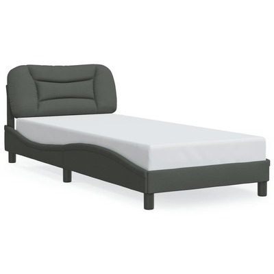 Bed Frame with Headboard Dark Grey Single Size Fabric