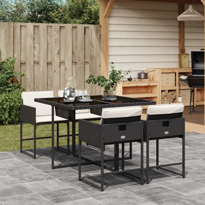 5 Piece Garden Dining Set with Cushions Black