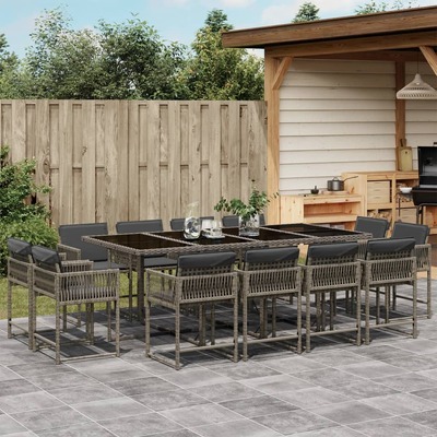 Elegance:13 Piece Garden Dining Set with Cushions Grey Poly Rattan