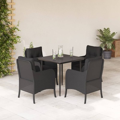 5 Pcs Garden Dining Set with Cushions Black Poly Rattan