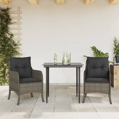 3-Pcs Garden Dining Set with Cushions Grey Poly Rattan