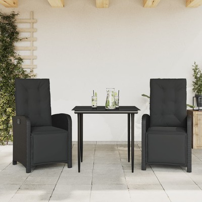 Elegant 3 Piece Bistro Set with Cushions Black Poly Rattan