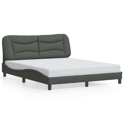 Bed Frame with LED Light Black Fabric Queen