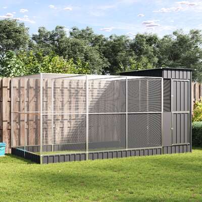 Elegant Silver Steel Aviary with Extension Modern Enclosure for Birds and Pets