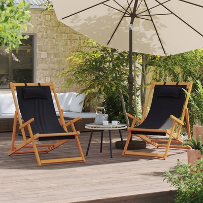 Folding Beach Chairs 2 pcs Black Fabric