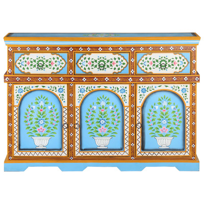 Hand-Painted Multicolour Sideboards Elevate Your Interior Style with Solid Mango Wood