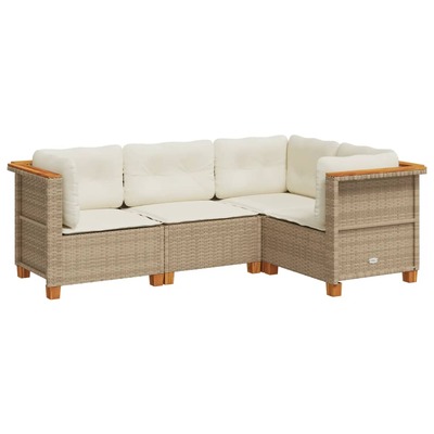 Stylish 4 Piece Garden Sofa Set in Beige Poly Rattan with Cushions