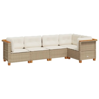 Stylish 5 Piece Garden Sofa Set with Cushions in Beige Poly Rattan