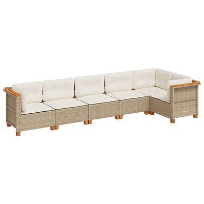 Stylish 6 Piece Garden Sofa Set with Cushions in Beige Poly Rattan for Outdoor Comfort