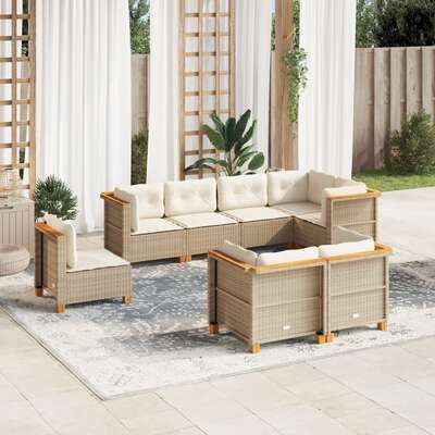 8 Piece Beige Poly Rattan Garden Sofa Set with Cushions: Perfect Outdoor Comfort